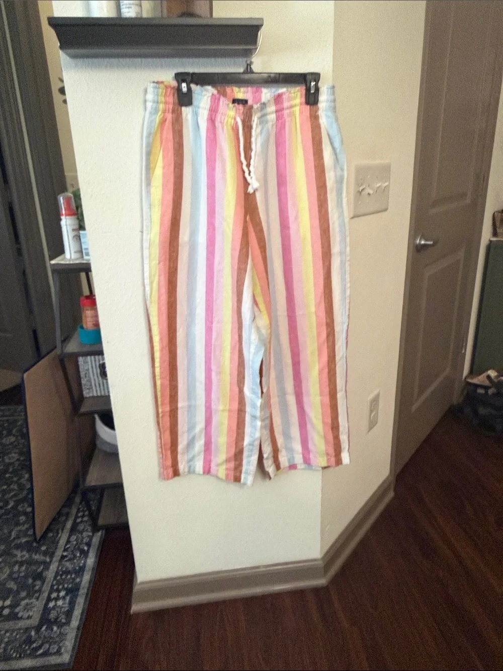 J. Crew LINEN blend Pastel Multi-Striped Wide-Leg Drawstring Pants